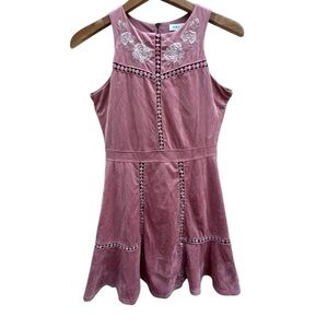 Taylor & Sage Blush Pink Embroidered Suede Dress Size Medium Midi Boho Dress